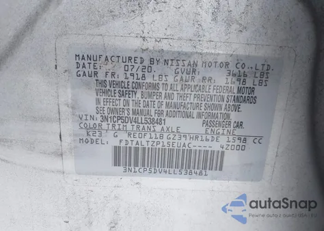 2020 Nissan Kicks Sr из США, поврежденный, VIN 3N1CP5DV4LL538481